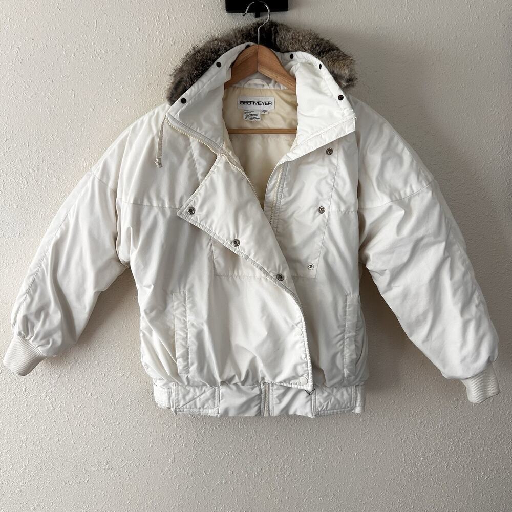 Obermeyer Dynasty Feather Trim Hooded Ski Puffer Down Jacket White Women 6 Y2K